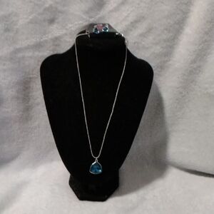 Modern Blue and Silver Necklace with Turquoise Pendant
